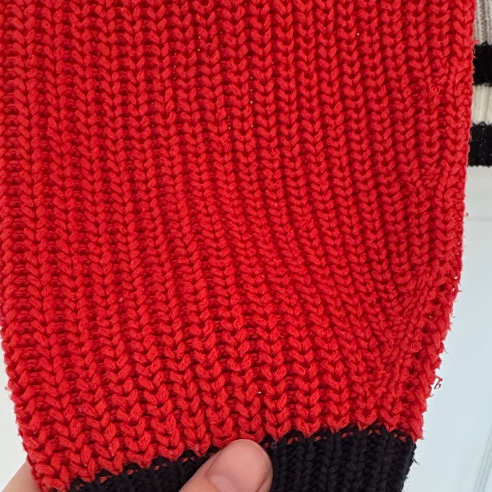 Mango Red V-Neck Sweater with Black and White Trim - Picture 3 of 4